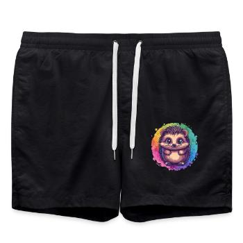 Bunter Igel vor Regenbogen - Badeshorts - Schwarz - Vorne - AI Model Male 185 light (185cm)