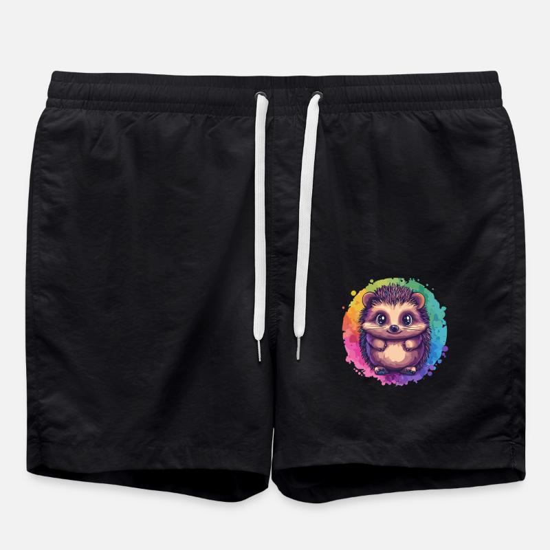 Bunter Igel vor Regenbogen - Badeshorts - Schwarz