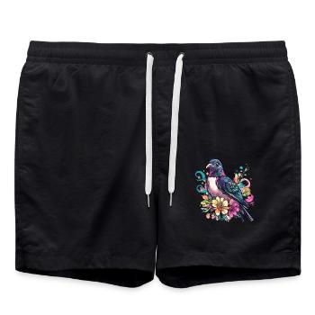 Farbenfrohe Taube mit Blumen - Badeshorts - Schwarz - Vorne - AI Model Male 185 light (185cm)