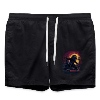 Cool skate sloth in retro sunset - Swim Trunks - black - Front - AI Model Male 185 light (185cm)