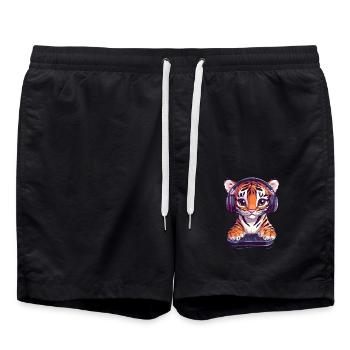 Gamer Tiger avec casque - Short de bain - noir - Devant - AI Model Male 185 light (185cm)