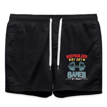 Gamer Bodybuilder Strength Sports Design - Swim Trunks - black - Front - AI Model Male 185 light (185cm)