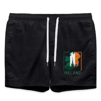Ireland Map with Skyline and Irish Flag - Swim Trunks - black - Front - AI Model Male 185 light (185cm)