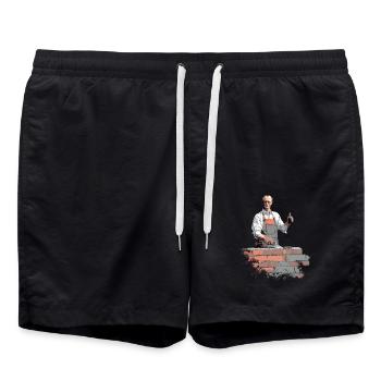 Merz - Mauer - Brandmauer gegen rechts - Badeshorts - Schwarz - Vorne - AI Model Male 185 light (185cm)