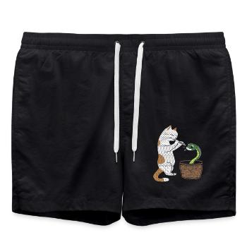 Le chat joue de la flûte et hynotise le serpent - Short de bain - noir - Devant - AI Model Male 185 light (185cm)