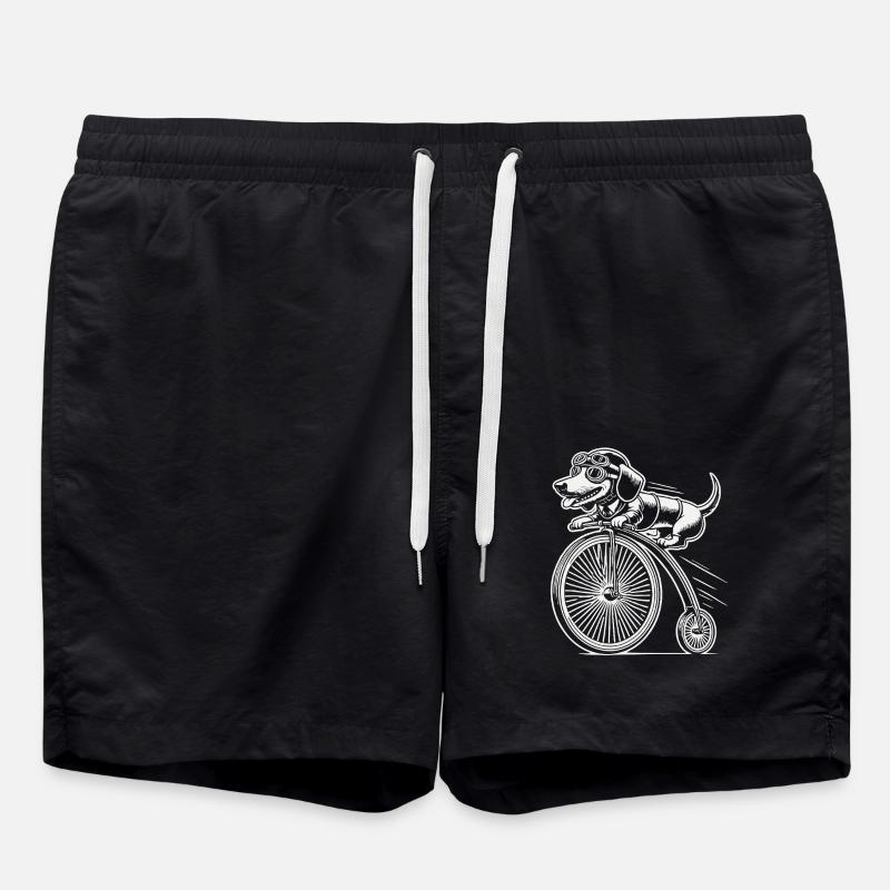 Fahrradfahrender Dackel im Retro Stil mit Humor - Badeshorts - Schwarz