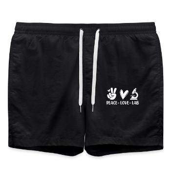 Peace Love Lab Lustiger MLS Medical Lab Wissenschaftler - Badeshorts - Schwarz - Vorne - AI Model Male 185 light (185cm)