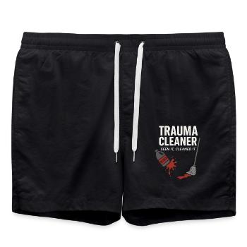 Nettoyeur médico-légal Humour noir Scène de crime Biohazard - Short de bain - noir - Devant - AI Model Male 185 light (185cm)