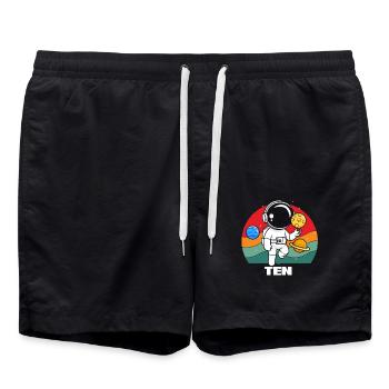 Astronaut in space with planet - Swim Trunks - black - Front - AI Model Male 185 light (185cm)