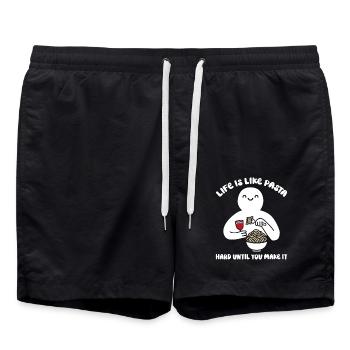 Life is like pasta, hard until you make it - Swim Trunks - black - Front - AI Model Male 185 light (185cm)