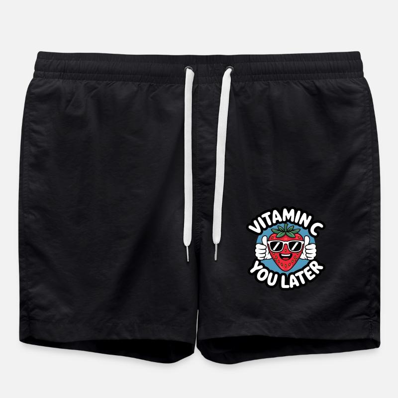 Vitamin C Fruit Funny Strawberry - Swim Trunks - black