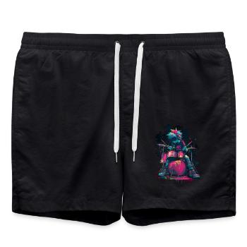 Colorful Drummer Comic Style Splash Art Design - Swim Trunks - black - Front - AI Model Male 185 light (185cm)