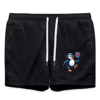 Penguin having fun with volleyball - Swim Trunks - black - Front - AI Model Male 185 light (185cm)