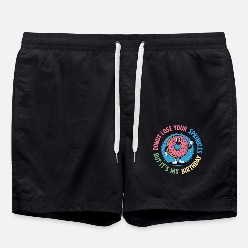 Birthday Donut Funny Design - Swim Trunks - black
