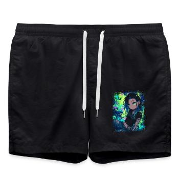 Tattoo Anime Girl – Neon Streetstyle Manga Woman - Badeshorts - Schwarz - Vorne - AI Model Male 185 light (185cm)