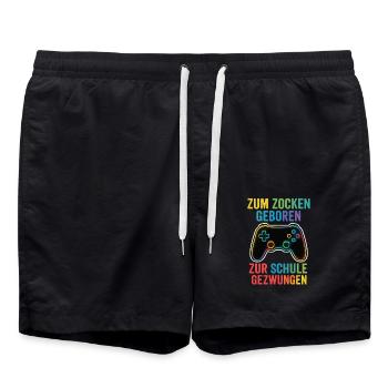 Gaming instead of school – rainbow controller - Swim Trunks - black - Front - AI Model Male 185 light (185cm)