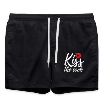 Kiss the cook - kochen - Spruch - Badeshorts - Schwarz - Vorne - AI Model Male 185 light (185cm)