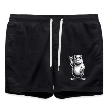 Rock Musik Lustiges Capybara mit Sonnenbrille - Badeshorts - Schwarz - Vorne - AI Model Male 185 light (185cm)
