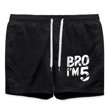 Bro, ich bin 5 – Coole Geburtstags-Design - Badeshorts - Schwarz - Vorne - AI Model Male 185 light (185cm)