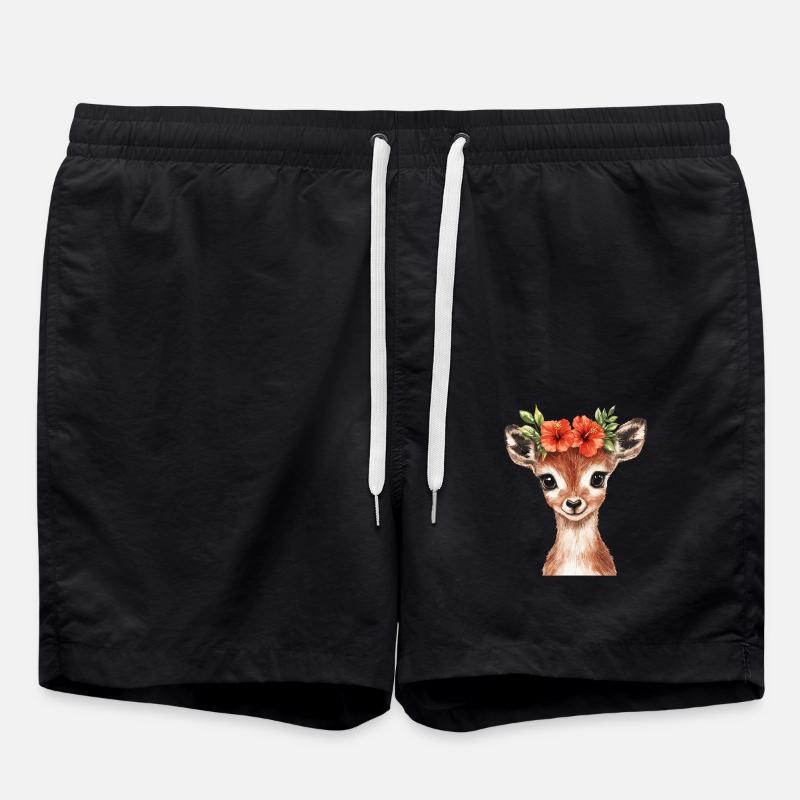 Deer with flower wreath - Swim Trunks - black