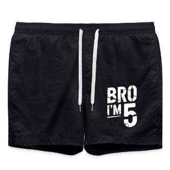 Bro, ich bin 5 – Coole Geburtstags-Design - Badeshorts - Schwarz - Vorne - AI Model Male 185 light (185cm)