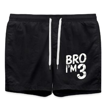 Frère, j’ai 3 ans – Design d’anniversaire cool - Short de bain - noir - Devant - AI Model Male 185 light (185cm)