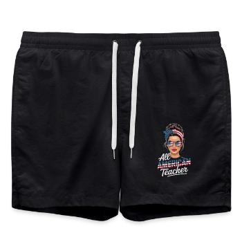 Stolze Amerikanische Lehrerin Mit Patriotischer - Badeshorts - Schwarz - Vorne - AI Model Male 185 light (185cm)
