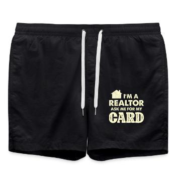 I'm a realtor Ask me for my card - Swim Trunks - black - Front - AI Model Male 185 light (185cm)