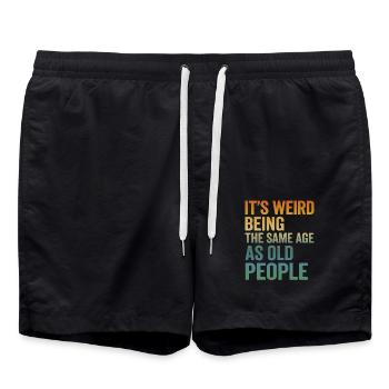 Same Age as Old People – Funny Retro Saying - Swim Trunks - black - Front - AI Model Male 185 light (185cm)