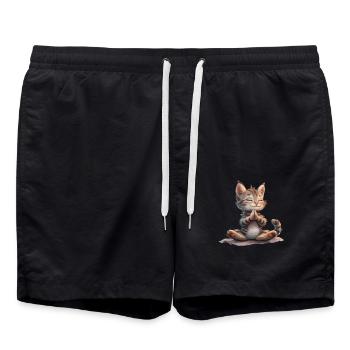 Chat Méditer Zen Relaxation Yoga - Short de bain - noir - Devant - AI Model Male 185 light (185cm)