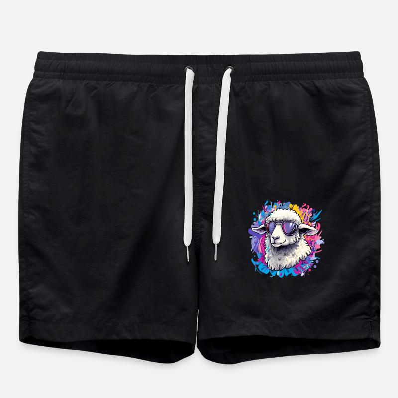 Cool sheep with sunglasses - Swim Trunks - black