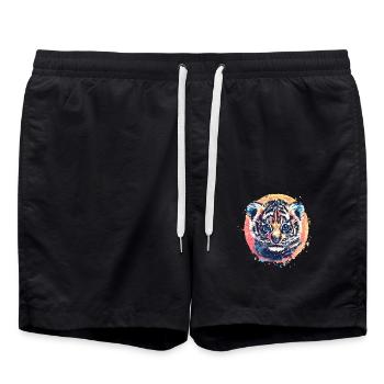 Tiger baby with paint splashes - Swim Trunks - black - Front - AI Model Male 185 light (185cm)