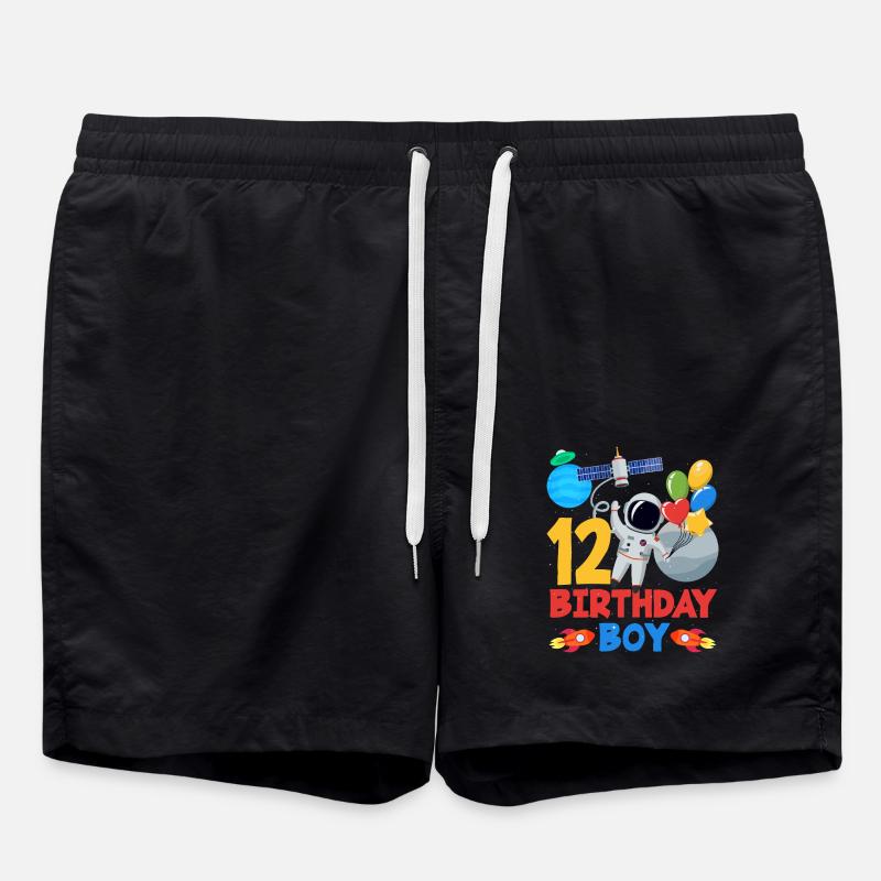 12 Birthday Boy Astronaut Balloons - Swim Trunks - black