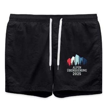 Alpen Überquerung 2025 - Fahrrad Wandern Routen - Badeshorts - Schwarz - Vorne - AI Model Male 185 light (185cm)