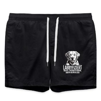 Labbyfiziert – Einmal Labrador, fürimmer glücklich - Badeshorts - Schwarz - Vorne - AI Model Male 185 light (185cm)