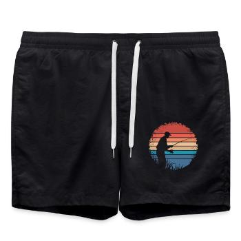 Rétro Vintage Pêche En Plein Air Pêche Amoureux Cadeaux - Short de bain - noir - Devant - AI Model Male 185 light (185cm)