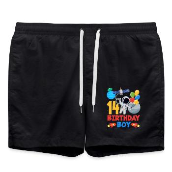 14 Anniversaire Garçon Astronaute Aventure Spatiale - Short de bain - noir - Devant - AI Model Male 185 light (185cm)
