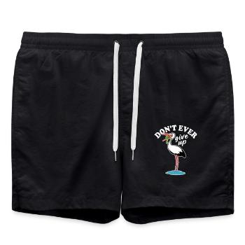 Frosch und Storch - Don't ever give up - Spruch - Swim Trunks - black - Front - AI Model Male 185 light (185cm)