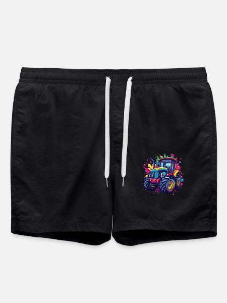 Bunter Traktor - Badeshorts - Schwarz