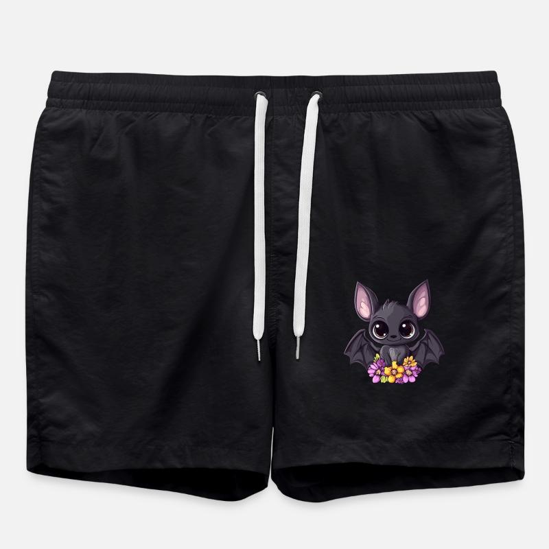 Fledermaus mit Blumen - Badeshorts - Schwarz