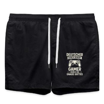 German and Gambler - Gaming Saying - Swim Trunks - black - Front - AI Model Male 185 light (185cm)