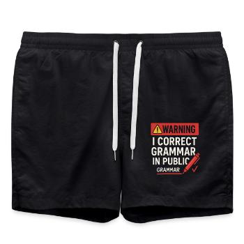 Grammar Proofreading Public Saying - Swim Trunks - black - Front - AI Model Male 185 light (185cm)
