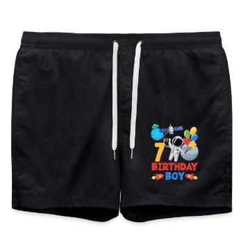 Astronaut 7 Birthday Boy - Swim Trunks - black - Front - AI Model Male 185 light (185cm)