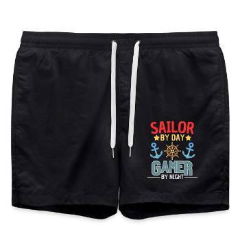 Funny Gambler Sailor Gaming Saying - Swim Trunks - black - Front - AI Model Male 185 light (185cm)