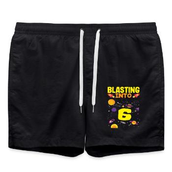 Rocket flight into the universe for six-year-olds - Swim Trunks - black - Front - AI Model Male 185 light (185cm)