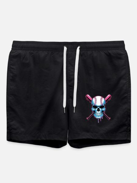 Baseball Skull Baseball Bat - Swim Trunks - black