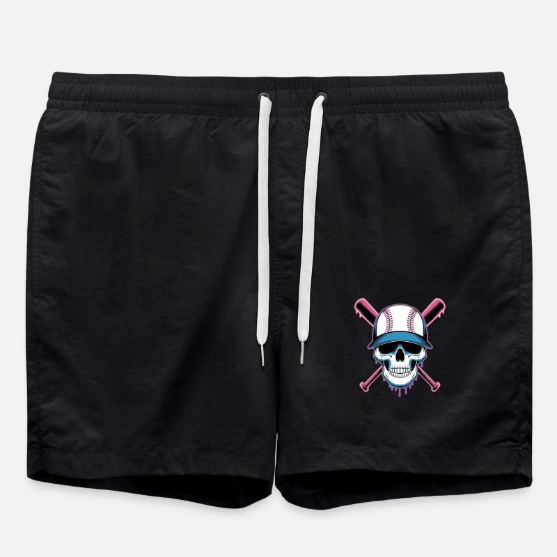 Baseball Skull Baseball Bat - Swim Trunks - black
