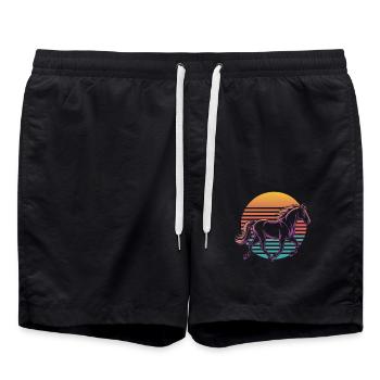 Retro Vintage Horse Animal Lover Horse Gifts - Badeshorts - Schwarz - Vorne - AI Model Male 185 light (185cm)