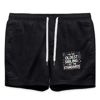 Drôle Aîné Frère Ou Sœur Enfant Tee I Établi les normes - Short de bain - noir - Devant - AI Model Male 185 light (185cm)