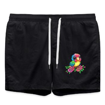 Oiseau coloré sur branche - Short de bain - noir - Devant - AI Model Male 185 light (185cm)